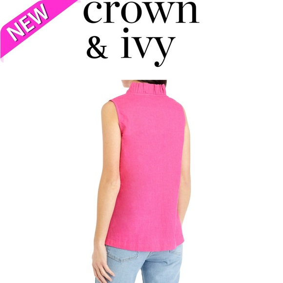 🆕 NWT Crown and Ivory Hot Pink Ruffle Sleeveless Top Size M 🩷 - Picture 2 of 7